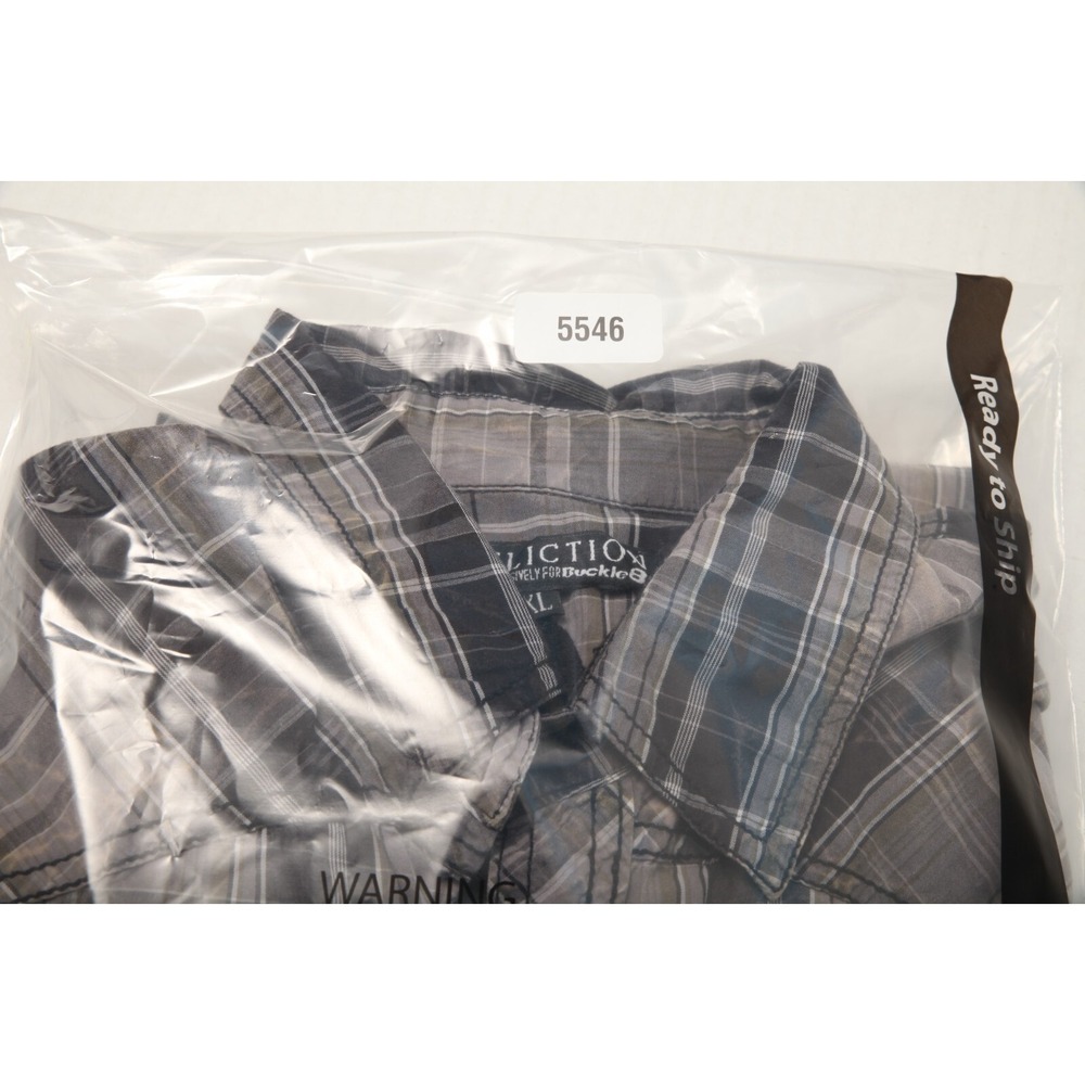 Affliction Shirt Mens Extra Large Gray Plaid Embroidered Skull Pockets * - Picture 12 of 12